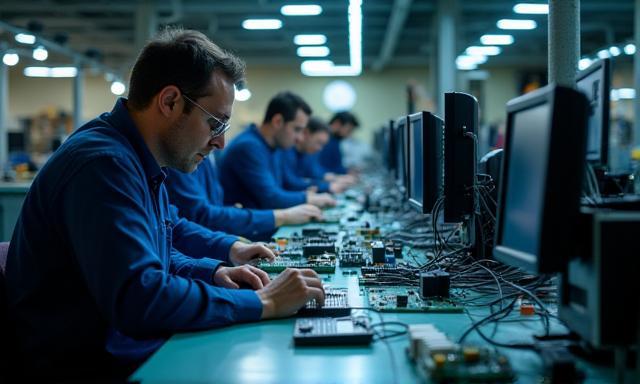 Equipe da TelaFix Solutions trabalhando na oficina de reparo